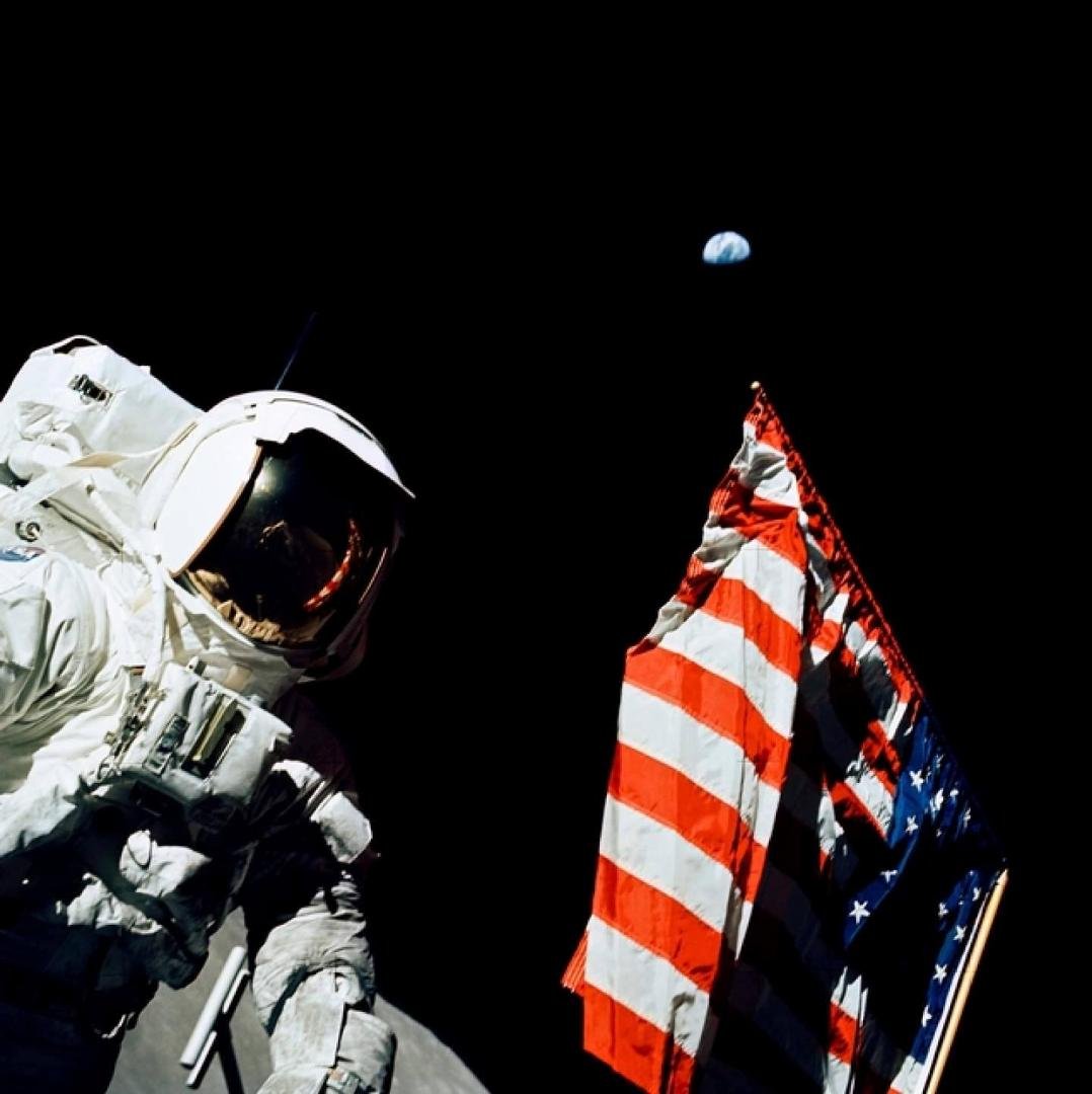 Apollo 17 American Flag and Earth