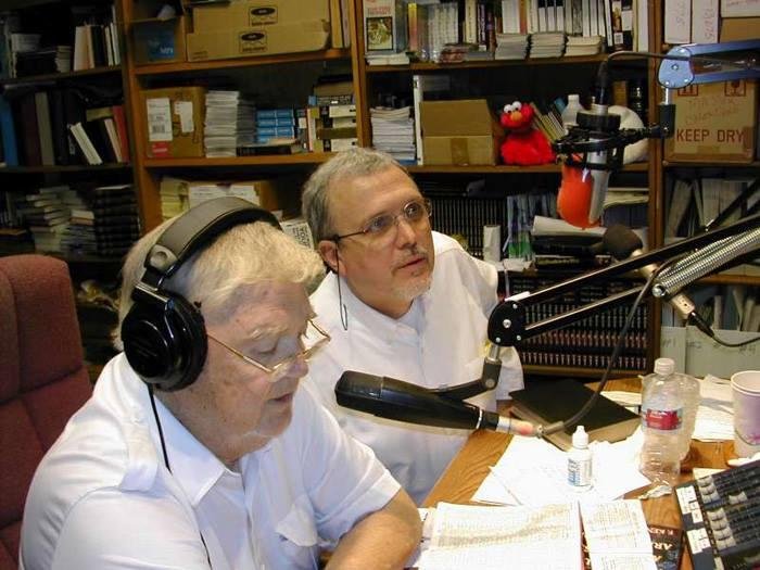 In the radio broadcast studio.