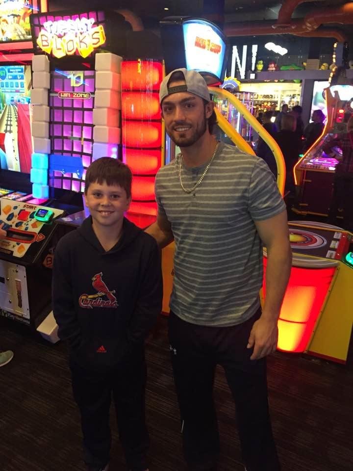 Grandson Jaxon with Cardinal player Randall Grichuk.