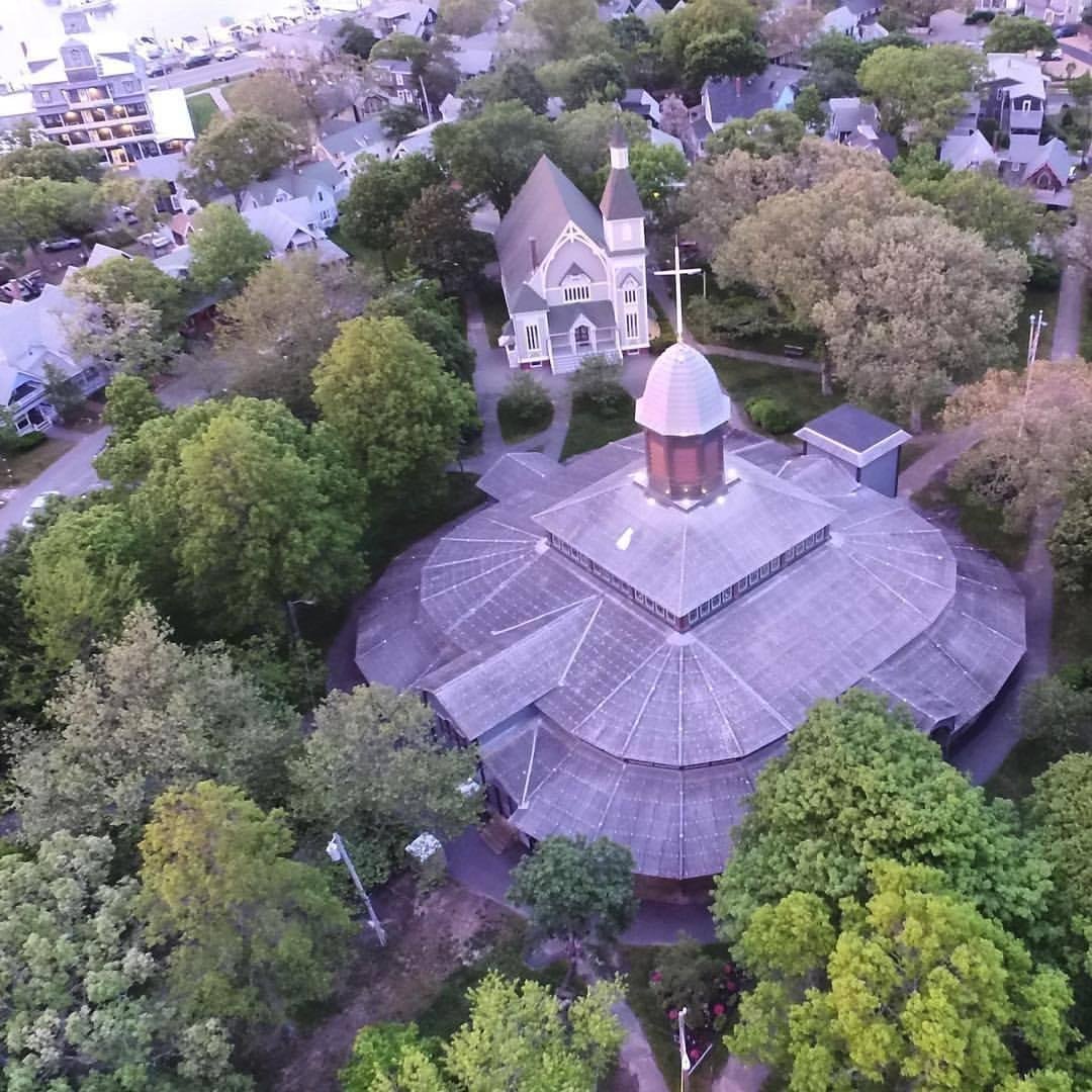 Trinity United Methodist Church next to the Tabernacle on Martha's Vineyard. It is still beautiful weather here! You can see the harbor from up here. Thank you to Andrew Patch for this amazing photo!