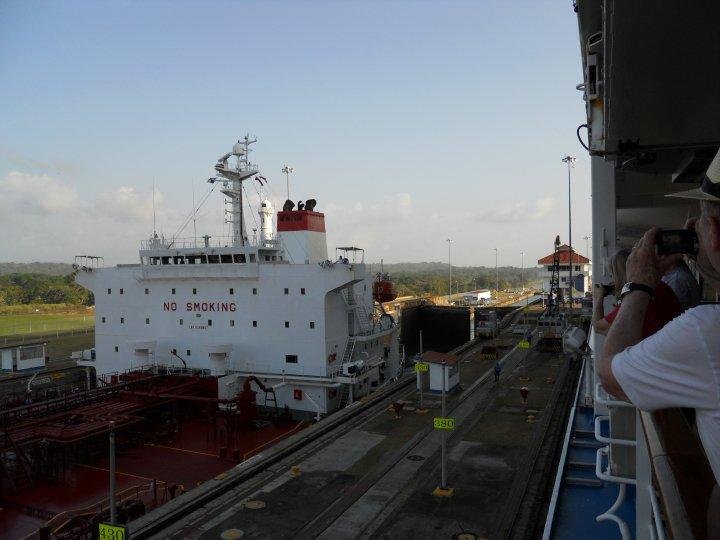 Oil Tanker moving thru the canal next to us.