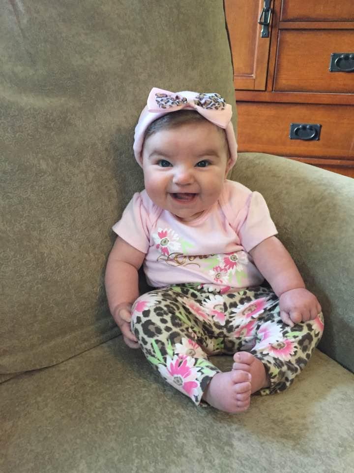 Bethany, so he will be 4 months on the 19th? This is a picture of our youngest great granddaughter and she was 4 months on the 5th. Her name is Evie.