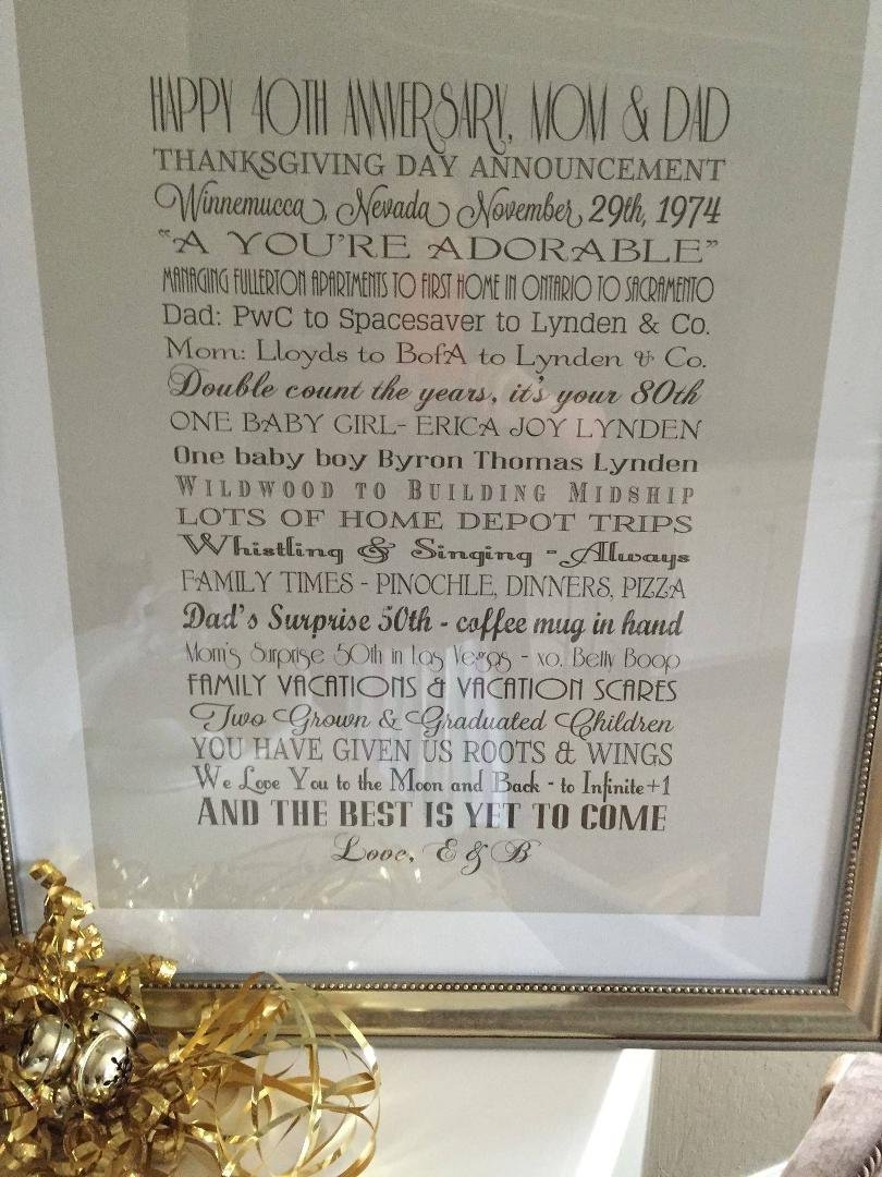 Thank you everyone for the very special anniversary wishes. Forty Years, I can hardly believe it when I say it. I blinked and our darling babes are the ages I still am in my mind. The picture is our gift from Erica and Byro