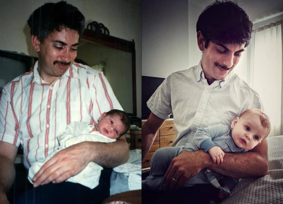 Robert & Sam 1990. Sam & James 2020.