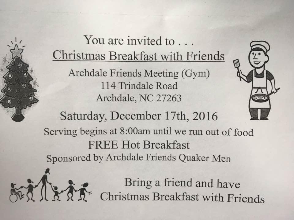 Stop by Archdale Friends for a FREE breakfast tomorrow!! You'll need a hot, FREE meal before you tackle the day!! 🎄🎄🎄