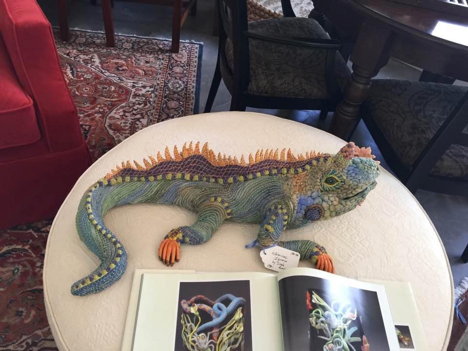 This iguana art was especially interesting to me because of its details and crafting. Found it in a consignment shop today. Resisted adding it to our eclectic art collection though. It must have weighed several pounds wh
