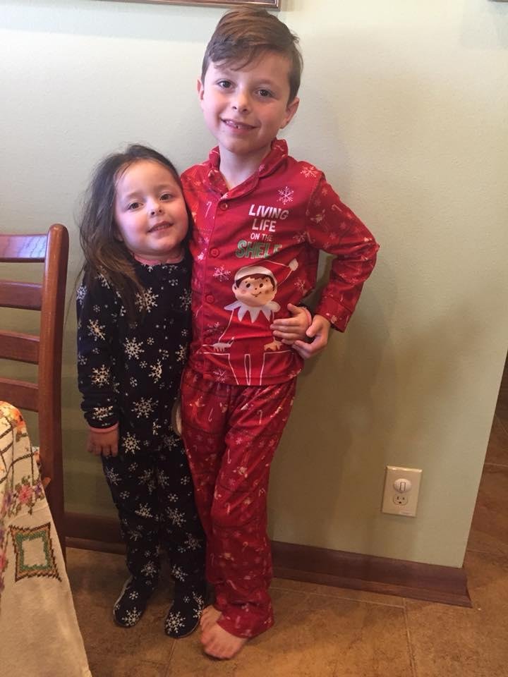 Enjoying Thanksgiving morning with my kiddos!!! They like their Christmas jammies!!