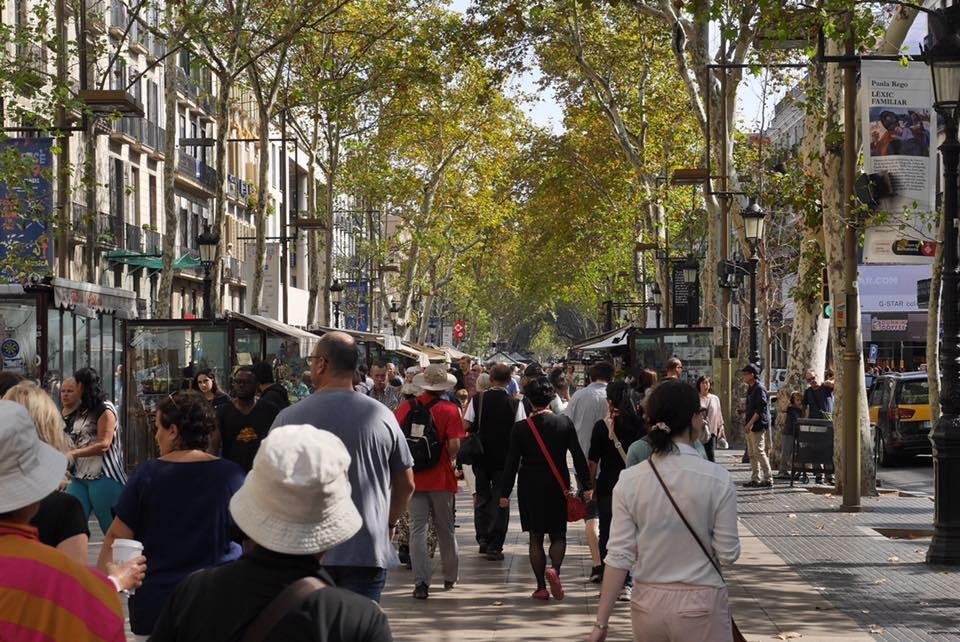 La Rambla. Packed with people on a Saturday.