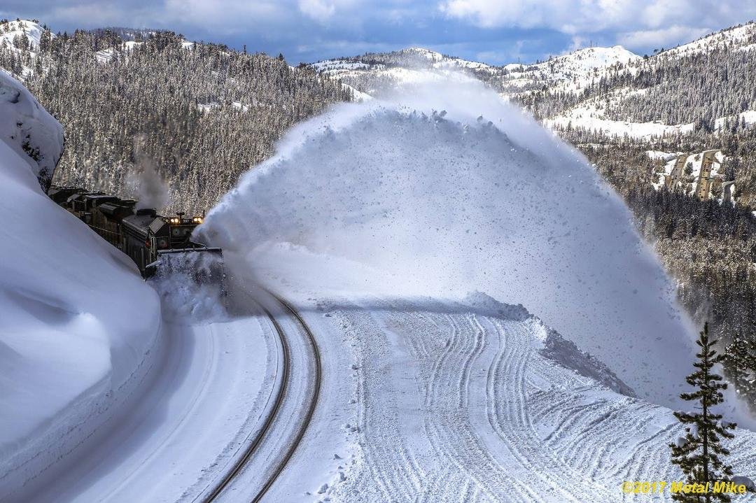 The UP/SP railroad rotary snow plows over Donner this winter! Not my picture, just sharing. The drought is completely over in NorCal, we are so full of water and snow we'll be skiing until the 4th of July! Here in Redwood