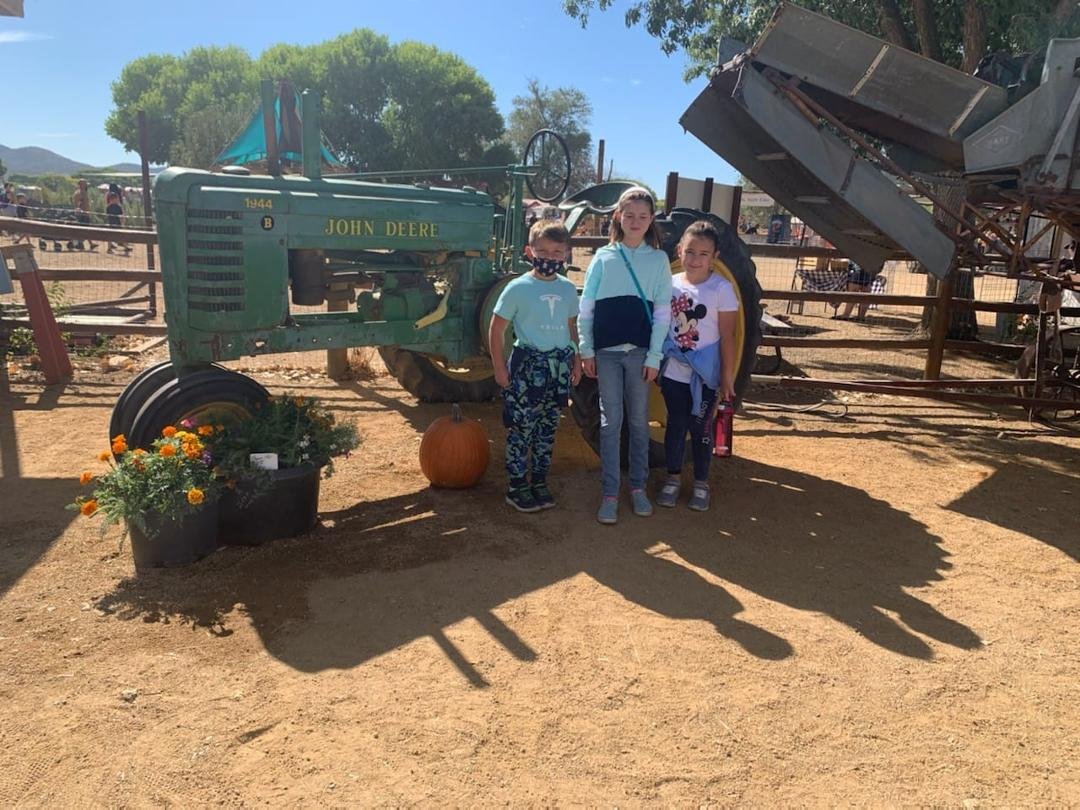 Lexi went to Mortimer Farms today with my neighbor's kids. They have a pumpkin patch,  corn maze, and lots of activities.  I could not get her new sweatshirt off her despite temps in the 80s. It will get cooler tonight sinc