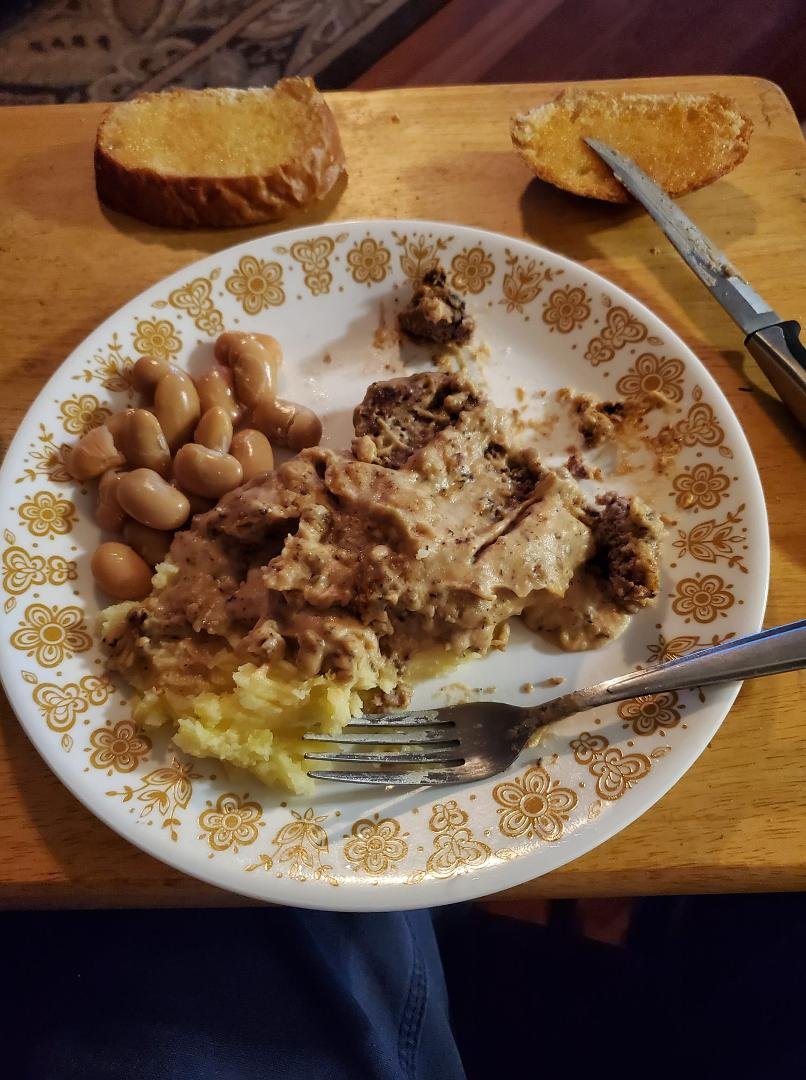 As close to moms as I ever made. Gravy to thick, but I hit the flavor I think..it's the crunchy bits left in the pan..