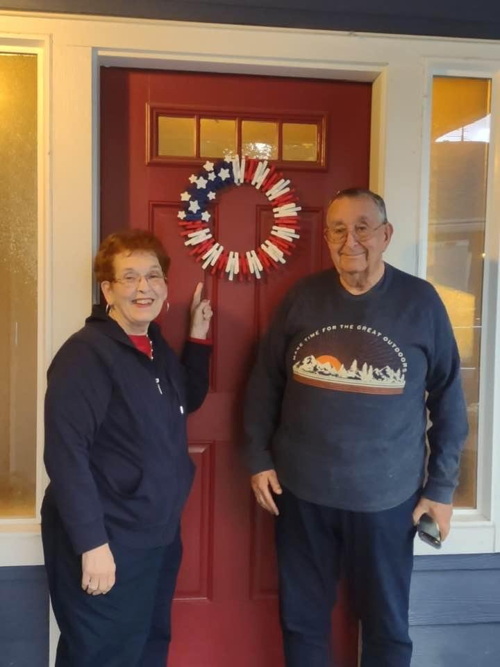 My crafty daughter, Maree, helped me, aka Betsy Ross”, make this darling wreath!  Thanks Maree!!