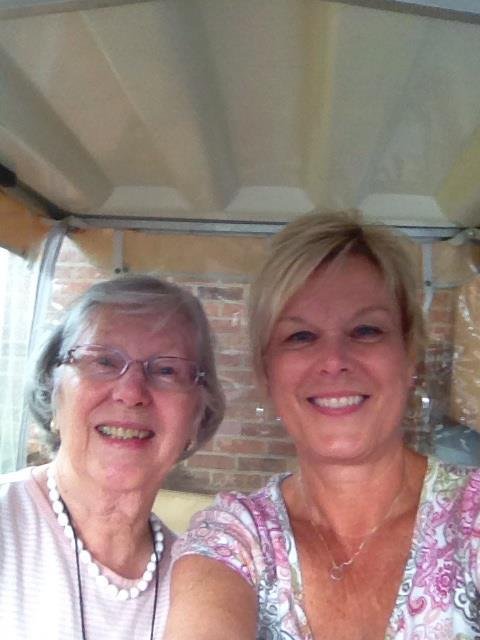 Driving my sweet mommy to dinner in her golf cart :)