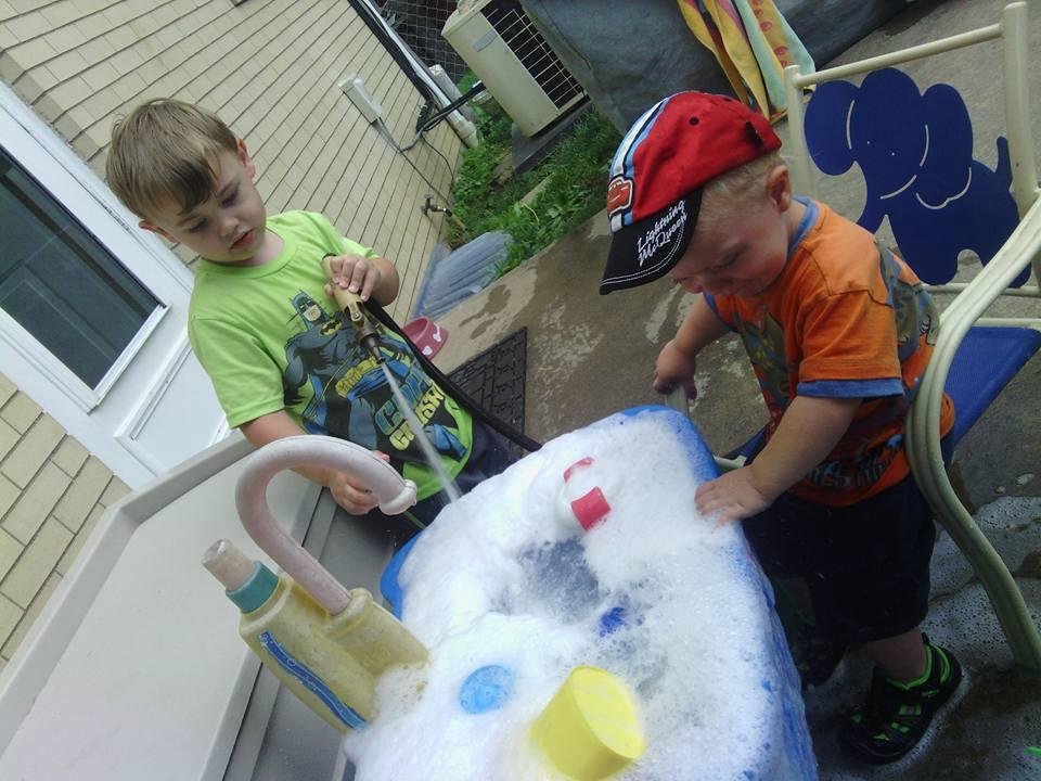 Tyler and mason on the water table
