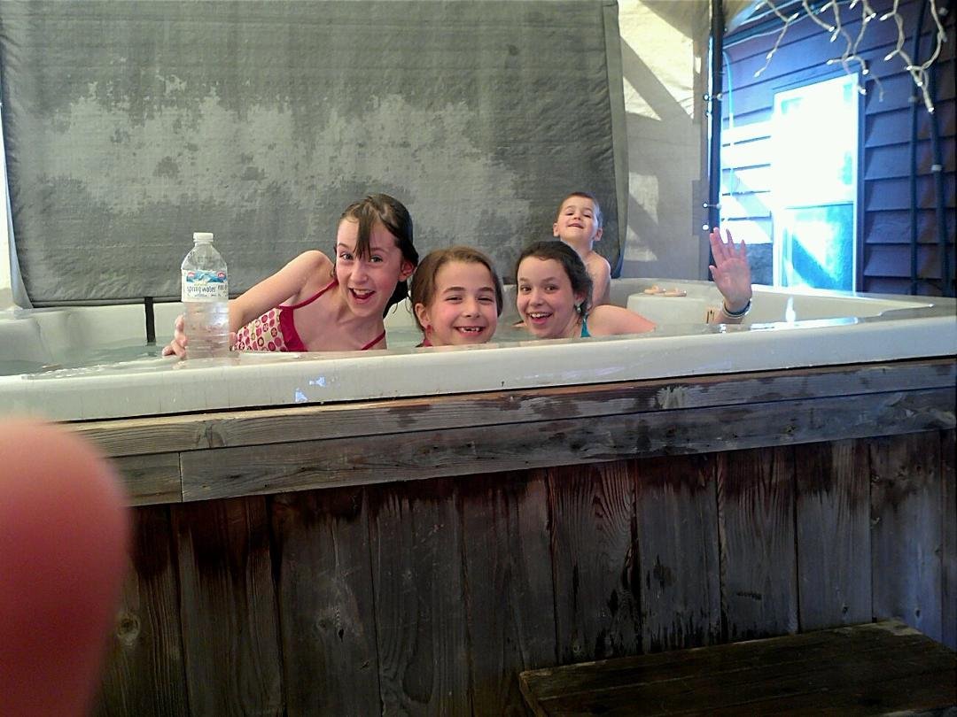 Our grandbabies going for a dip.