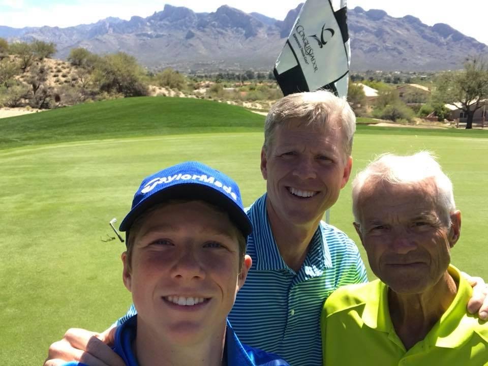 Grandpa, son, and grandson playing golf today in Arizona!
