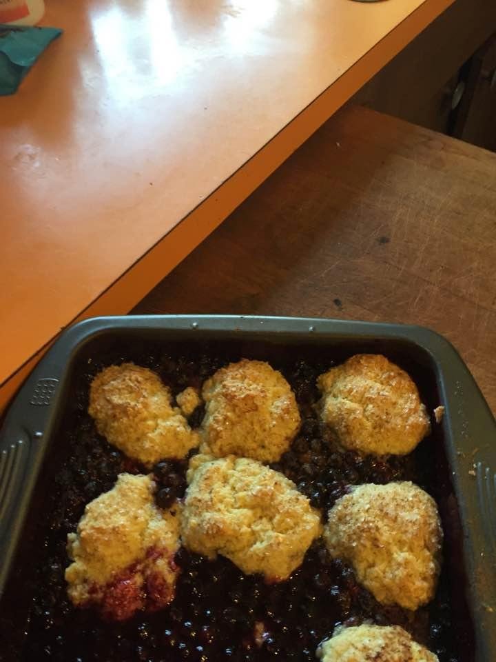 Warm fresh huckleberry cobbler. Life is good!!