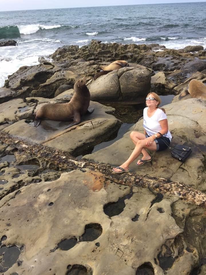 Posing with the sea lion