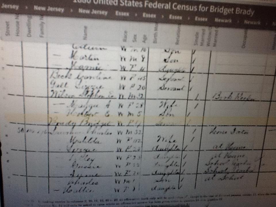 Family oral history had my great grandmother Bridget Brady coming to America as an indentured servant to get passage to this country. This is from the 1880 Census that has a Bridget Brady as a servant in a household in Newa