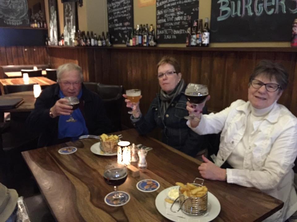 Belgium fries (with mayo), Belgium beer--rain, sun, snow and sleet within 20 minutes--life is good!!!