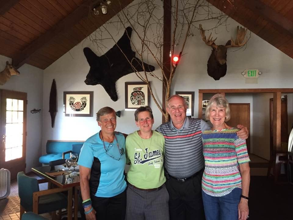 Karen and I with Sandi Bell & Toni LaBarbera at the Salmon House Restaurant & Lounge at Lake Quinalt, WA.