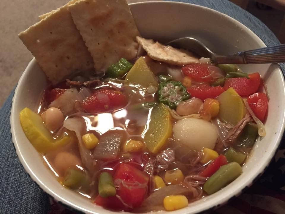 Homemade beef vegetable soup... what's for dinner! Just wish I had made the cornbread...still might! Yummmm!