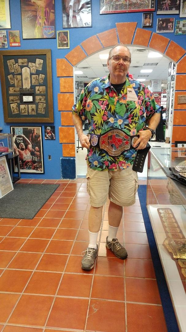 Sara Kangas, Randy Kangas, Randy Bright I
Went to the Professional Wrestling Hall of Fame & Museum in Witchita Falls today. Was awarded the Texas Heavyweight Championship belt. Waiting for Ric Flair to show up & defend his 
