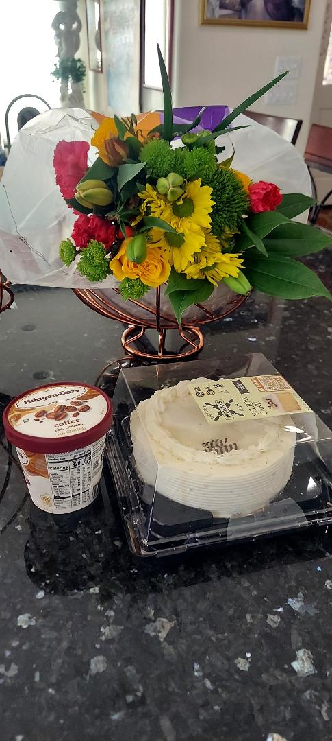 When your boss sends you flowers, cake and coffee ice cream for your birthday. What could be better.