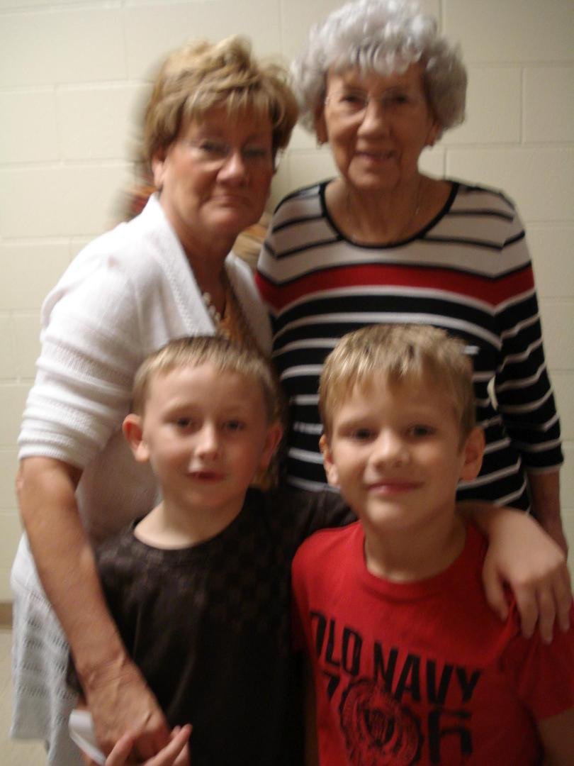 My grandson Peyton with his best friend Noah at today's grandparents day event. Grandma and Great Grandma were also in attendance. Peyton is the student in the lower left of this picture.
