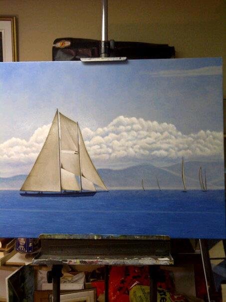 30 x 40 oil painting near Victoria BC -- Straits of Juan de Fuca near Esquimault
