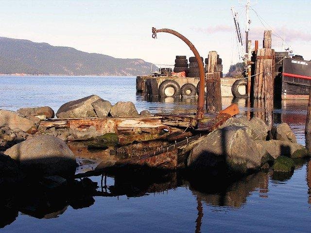 Remnants of a sailing vessel circa 1880's, now part of the breakwater