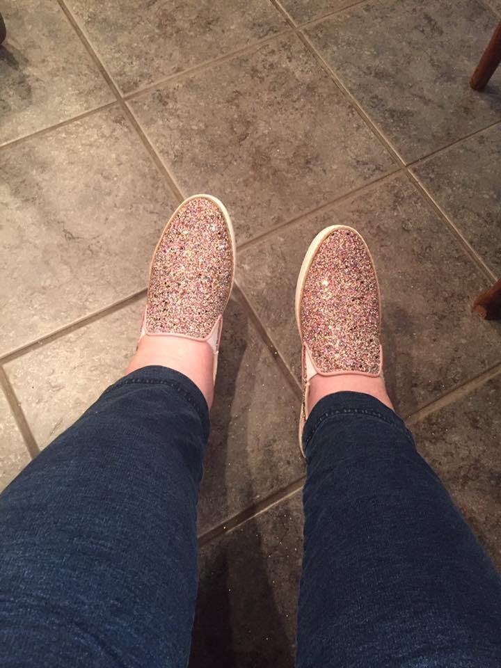 My new pair of happy, glittery sneakers!