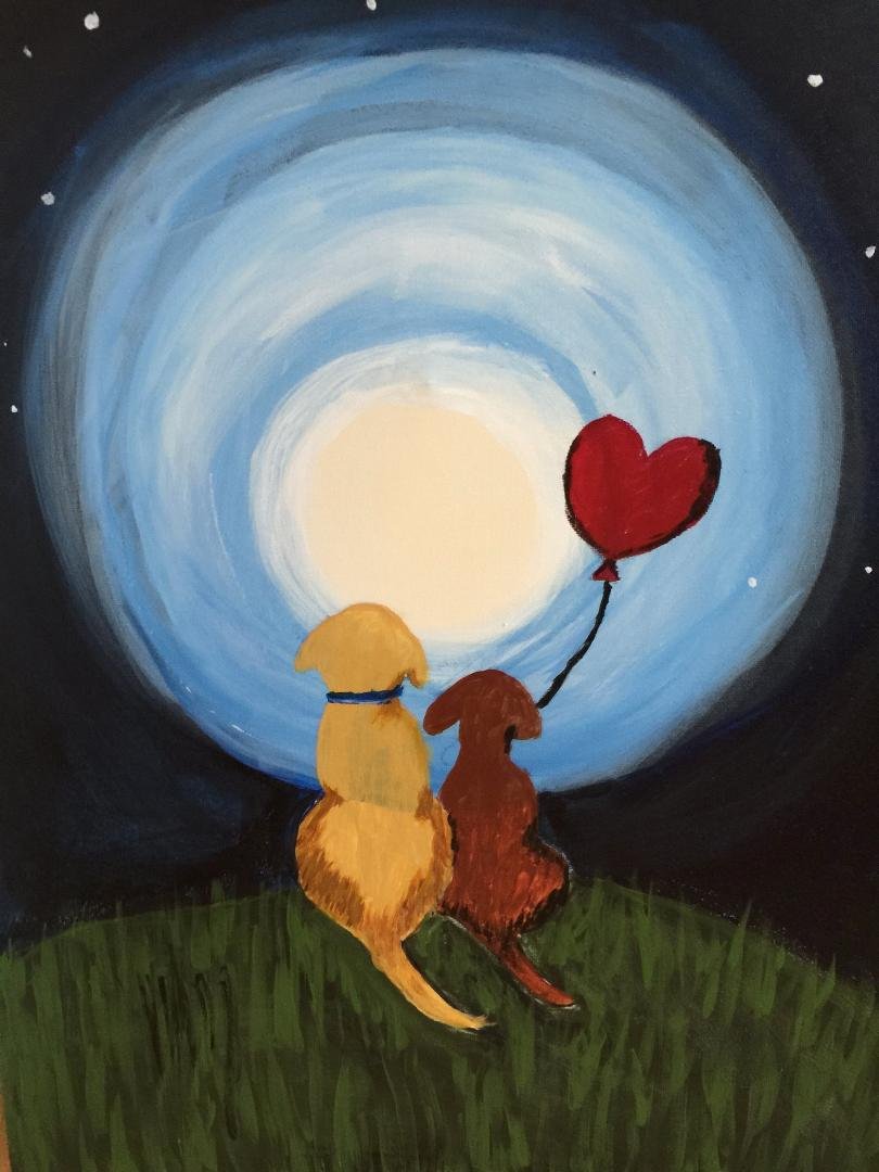 I call Pat's painting, Mans best friend enters wormhole. I love this picture.