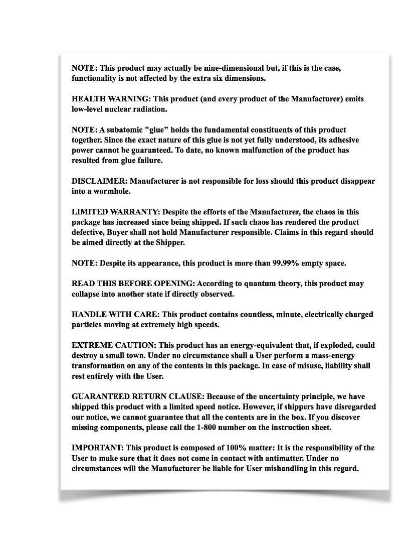 CYA Label to be placed on every product manufactured