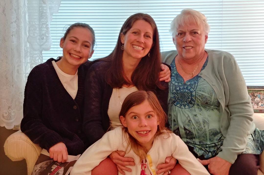 Mother's Day with my granddaughter Anna (12). daughter-in-law Jen, me and Clara (7), missing grandson Reed (9) at Jen and Steve's.