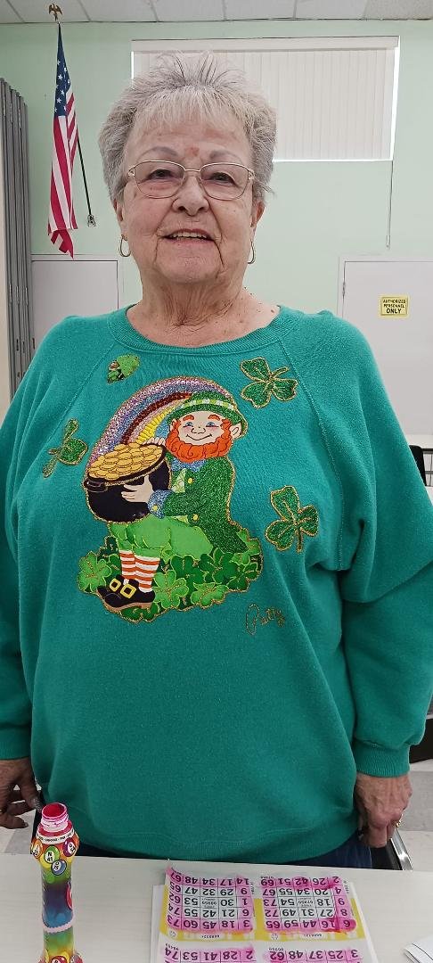 Happy St. Paddy's Day. Judy/Ticka wearing a shirt made for her by friend "Patty".