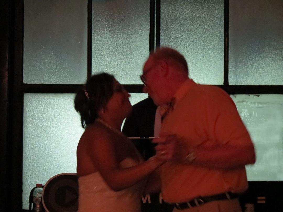 It may be a bit blurry but I was so proud to share a dance with one of the brides and my daughter's best friend! Isn't She Lovely? Thanks Stevie! Thanks Marie!