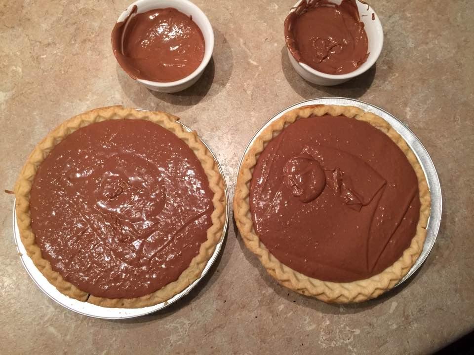 Here is some French Silk Pie for our daughters Sarah Martin Terrell and Beth Ann 'Martin' Perkins for their Christmas celebration in Fort Wayne. The pies are for the families and the extra filling is for our daughters! Me