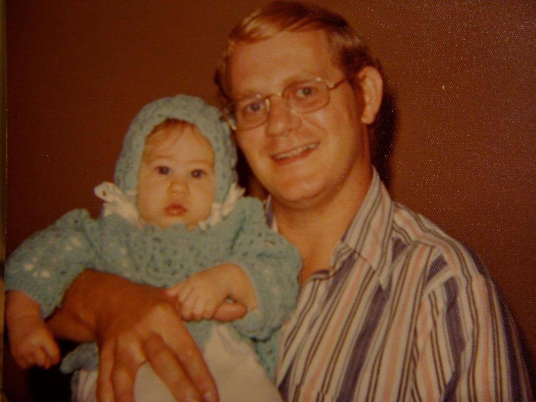 Mary France…..I'm sending this to you because you crocheted this little outfit for our first born, Kimberly Abdallah.   She just turned 40 in March.   Oh yeah, that cute guy is my husband Larry.