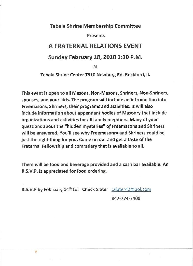 Are you curious about what the Free Masons are about?? They are a family oriented organization with programs and activities for the whole family. Think about coming ti this event.