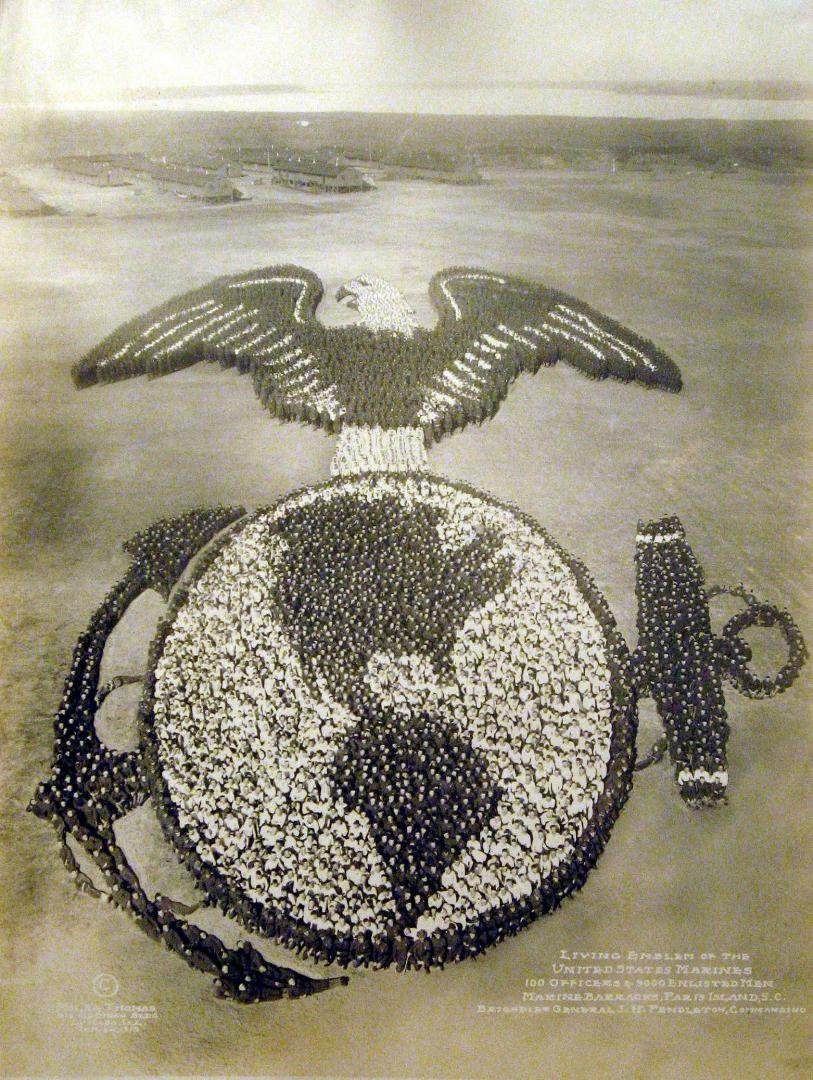 I thought this was cool, it is 5100 Marines to make a living Marine Corp Emblem.