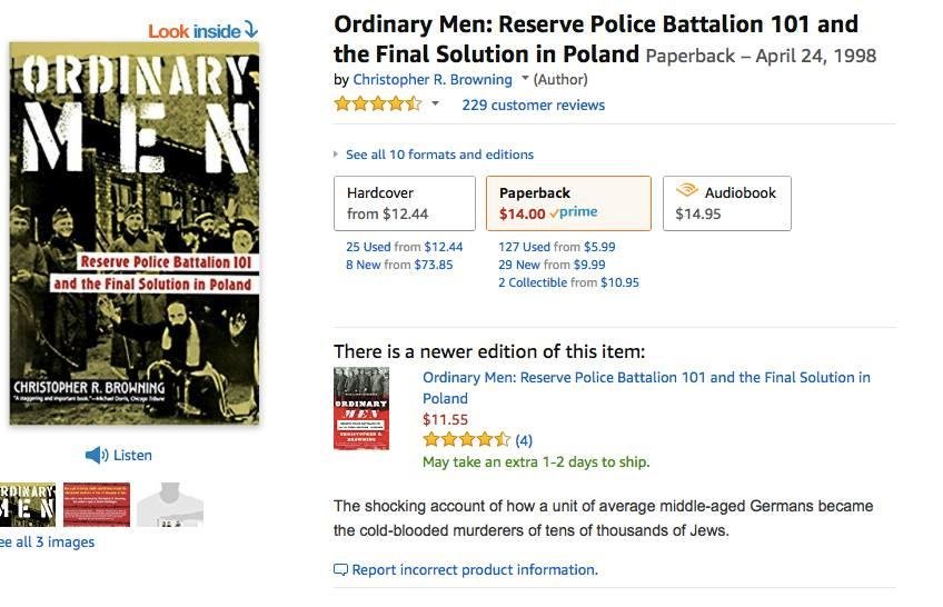 I met an ex marine who did 2 tours in Afghanistan and is now studying to work in the State Department. He mentioned reading "Ordinary Men", an historical treatise about middle aged Germans recruited to a German Police unit