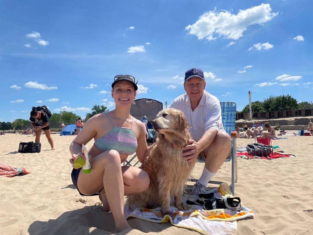 Kristen, Summer Sunshine, and Bruce at Doggy Beach. Dana took photo.
