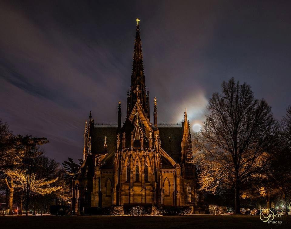 My friend Kevin Appel shared this photo from back home. It is The Church of the Incarnation in Garden City, Long Island. Absolutely beautiful with the moon rising.