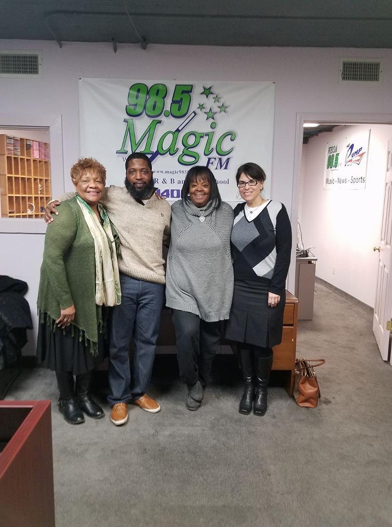 Lu Porter, Darin Lander, Marcia Lynch-Duncan  and Kathy Levia at the radio station talking about the museum upcoming event, the Annual Taste of History Event.