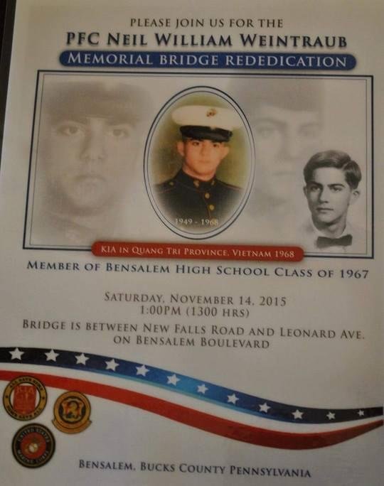 Remembering Neil Weintraub, a childhood friend. He was two years older, and I was in my junior year when he died serving our country. He was the first of my friends to die in Vietnam. I will never forget him or the extent t