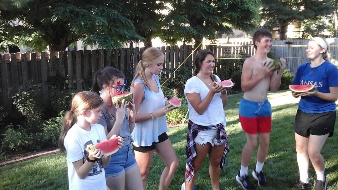 Watermelon eating contest at grandpa's.
