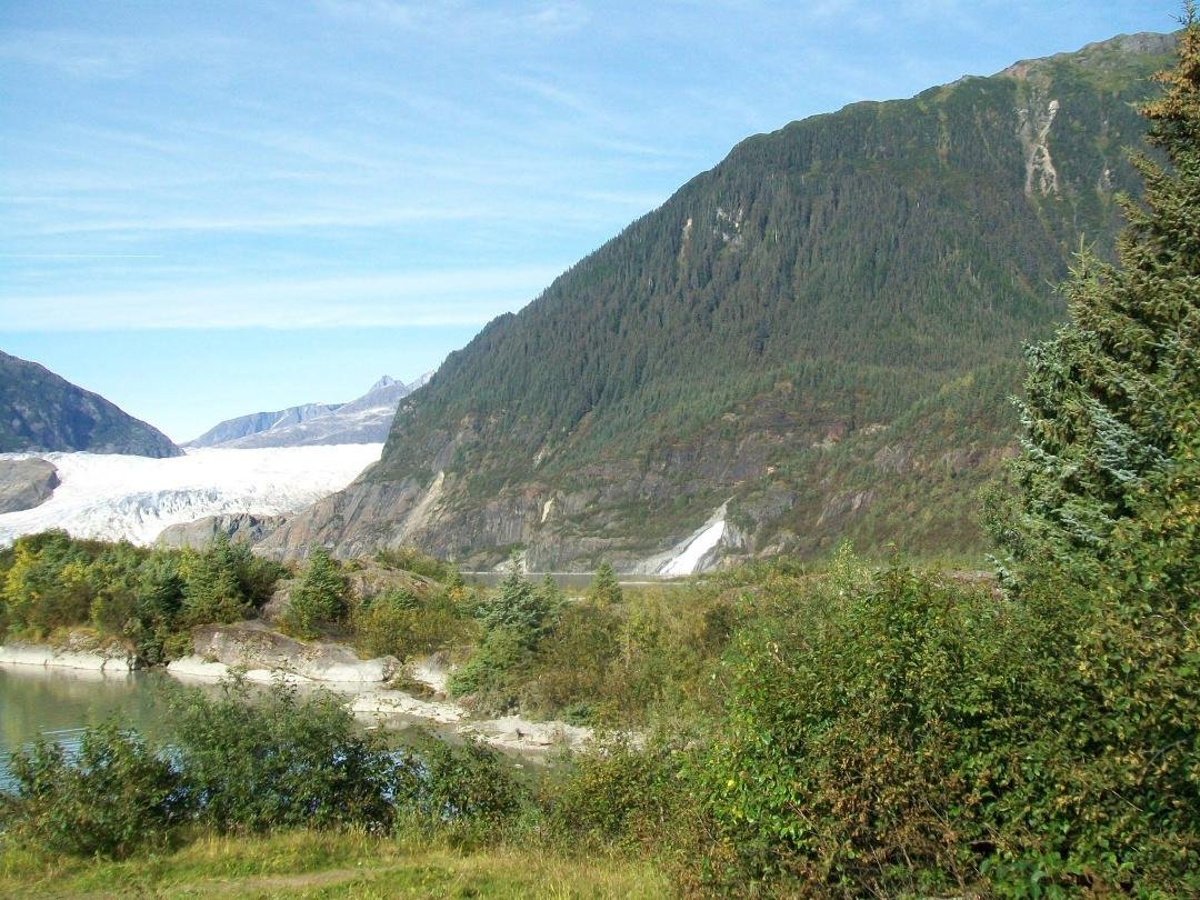 Mendenhall Glacier and waterfall