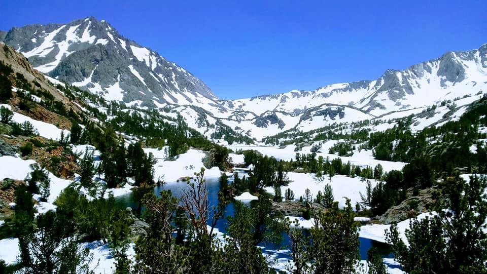 My hiking buddy Bruce and I were in South Lake area near Bishop. Hard to believe this was mid summer, 2017. Lots of snow.