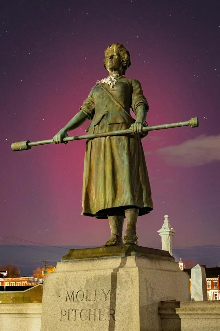 Northern Lights Over Molly Pitcher's Grave in Carlisle, PA.